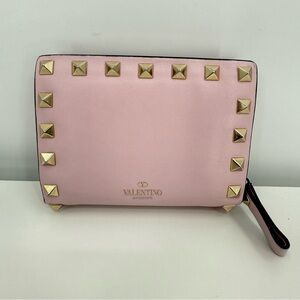 Valentino Garavani Pink Leather Rockstud Bifold Wallet